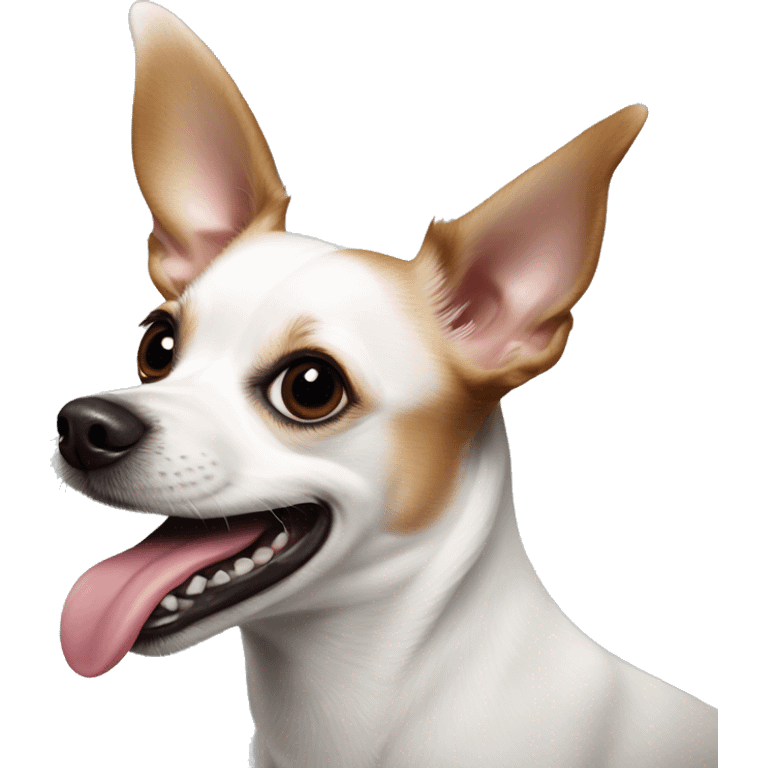 White black dog Chihuahua Jack Russel cross breed tongue out emoji