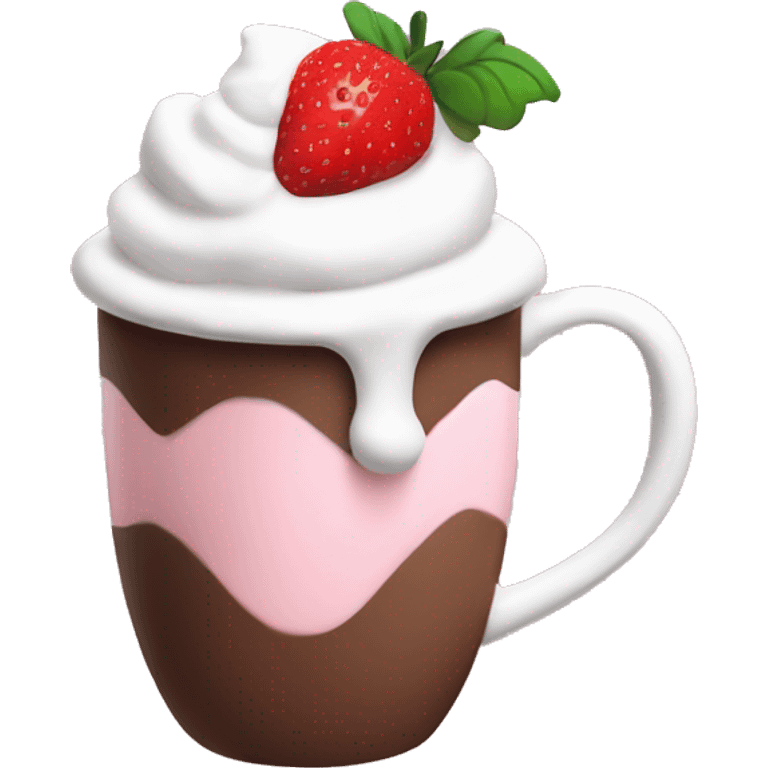 hot chocolate with mug and whip cream and pale pink strawberry emoji