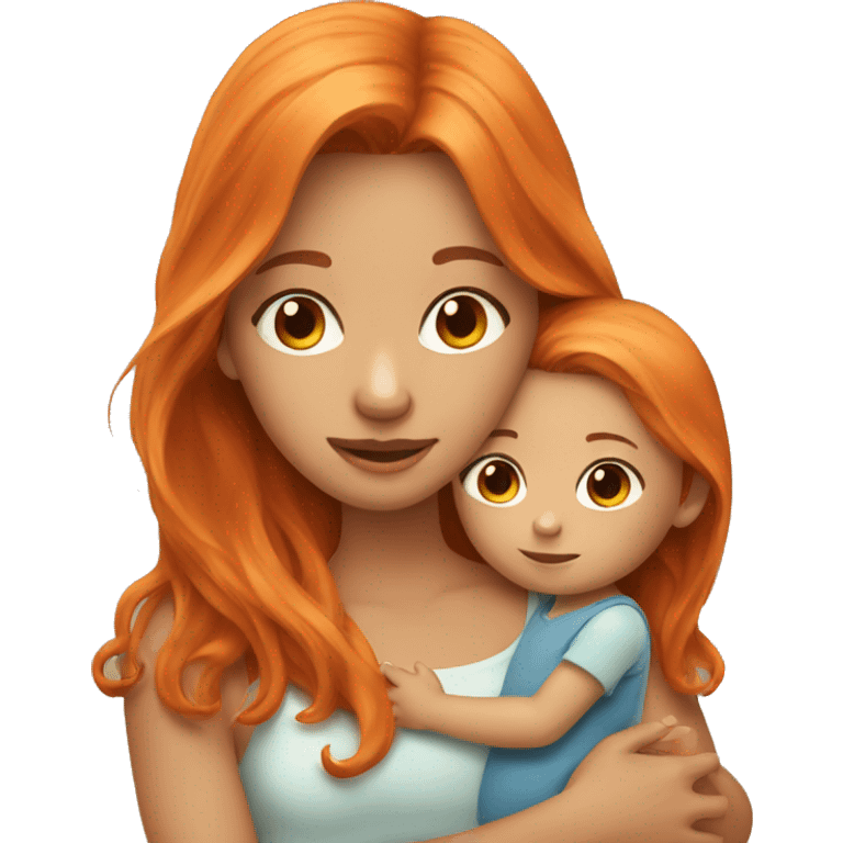 Girl with long orange hair holding boy baby with brown hair  emoji