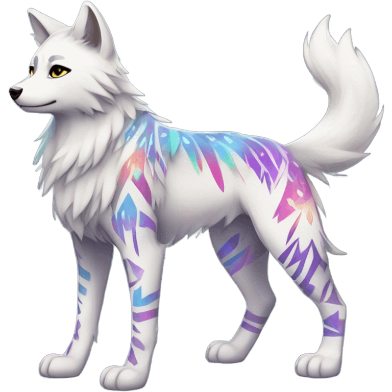 Fionbri-Falvie-sparkle-greywolf-sona with shiny glowing colorful tribal markings full body emoji