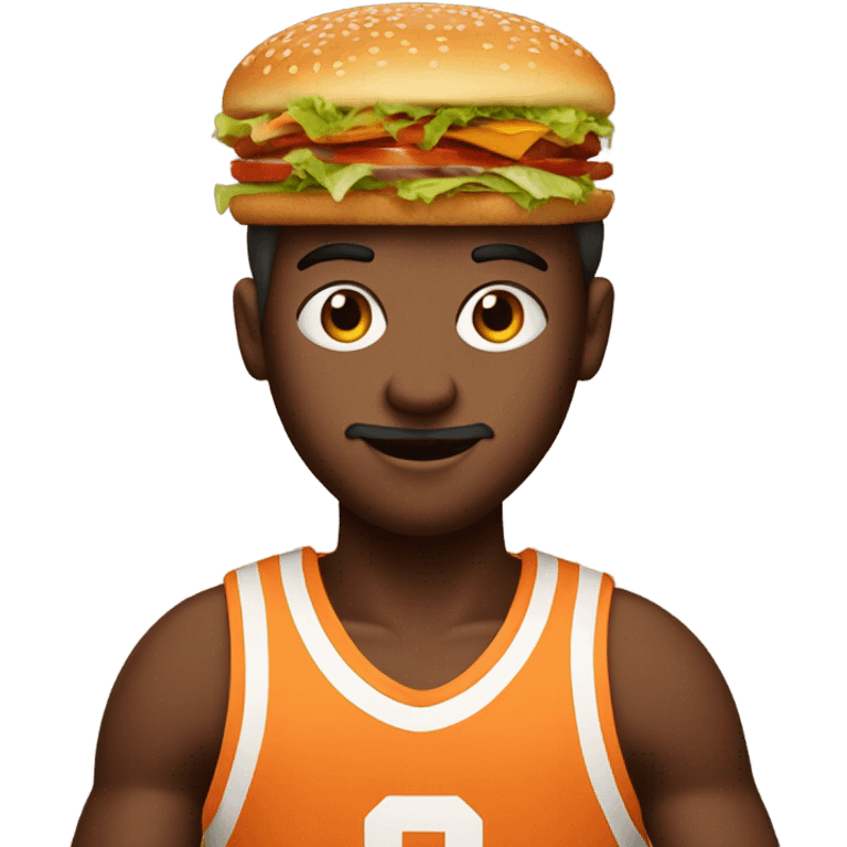 Tiny basketball player made out of hamburgers wearing number 0  emoji