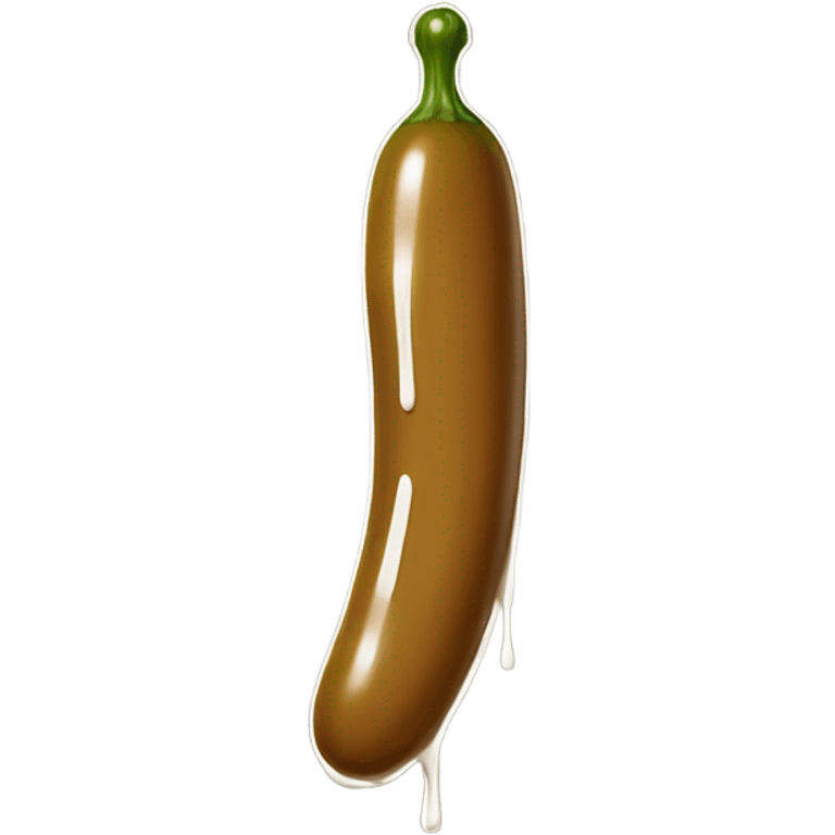 Light-brown skinny long pickle with white paint dripping emoji