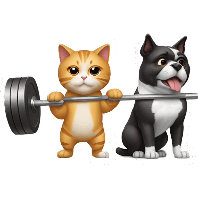 A cat and a dog doing Olympic weightlifting snatch with a barbell emoji