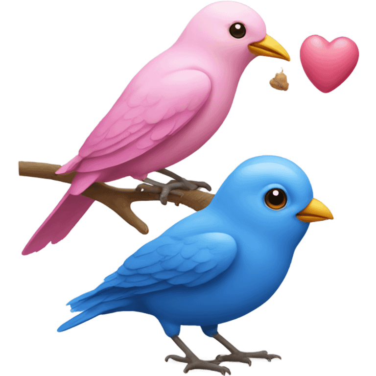 Blue bird feeding a pink bird emoji