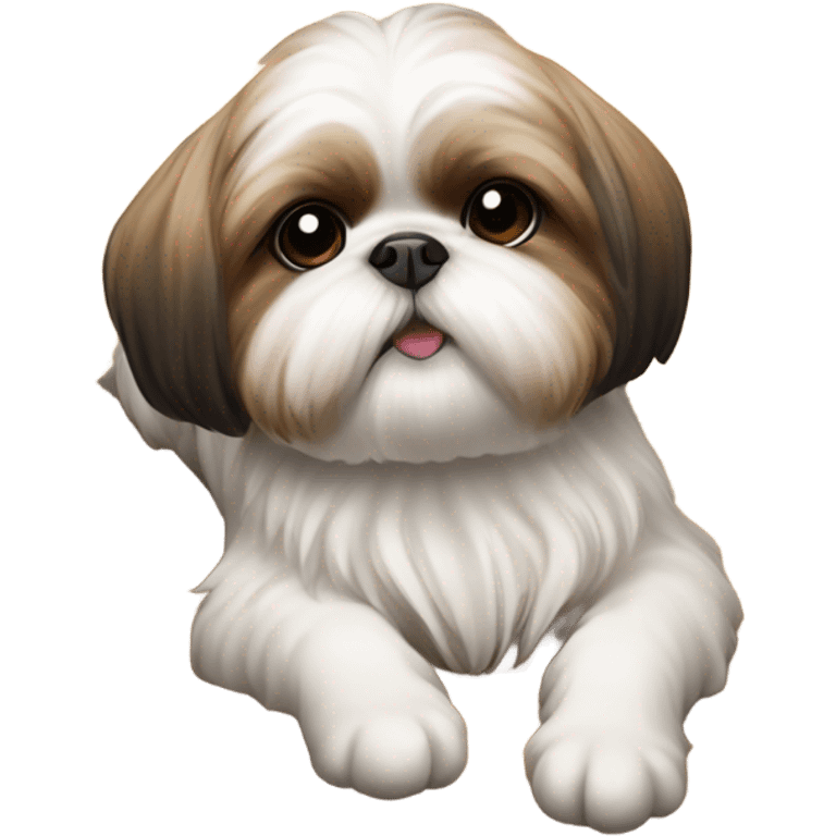 Shihtzu dog resting on wooden floor  emoji