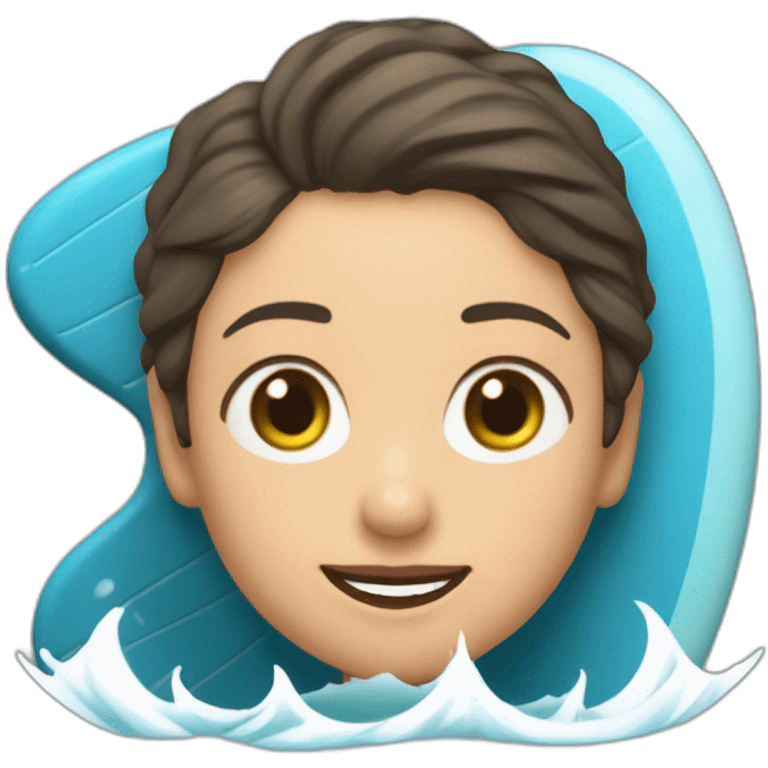 mujer de 30 años morena haciendo surf en las inundaciones de zaragoza emoji