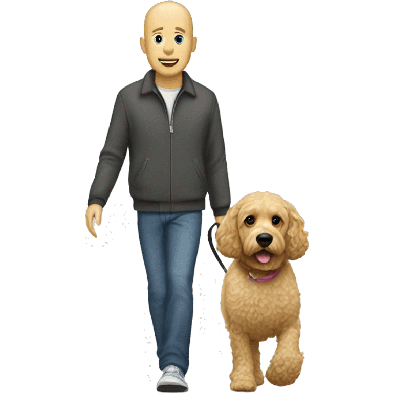 Bald man walking blonde cockapoo emoji