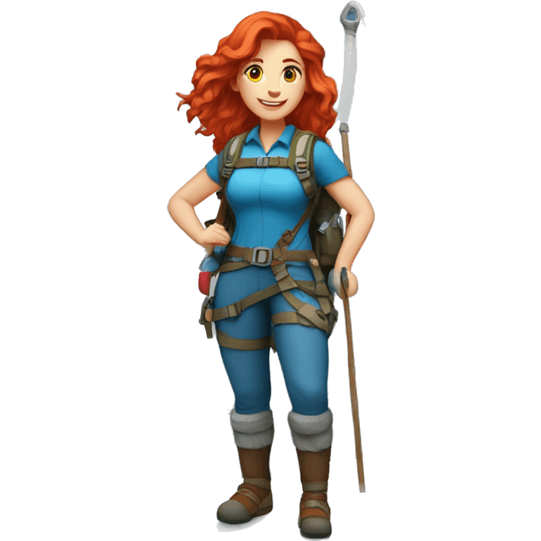 Female red hair mountaineer on mount everest with greek flag and easter eggs basket emoji