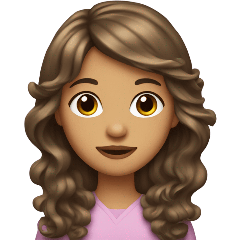 Girl with long brown wave hair and curtain bangs  emoji