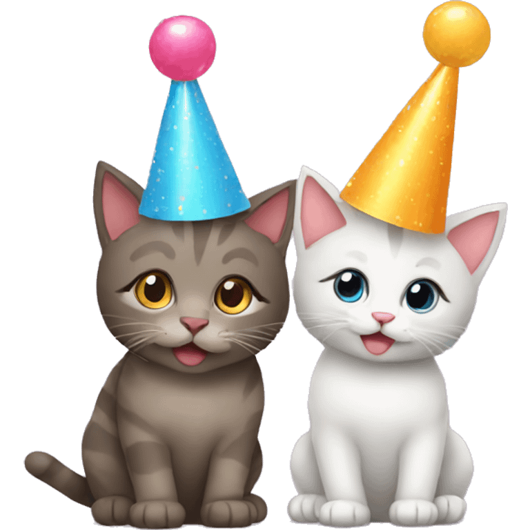 cat and kitten wearing birthday hats emoji