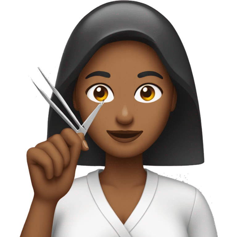 The woman is holding up tweezers in both hands  emoji