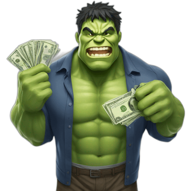 hulk with holding money with smiling face emoji