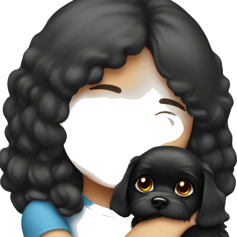 brunette girl hugs black maltese dog emoji