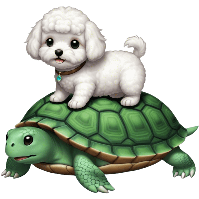 Bichon on a turtle emoji