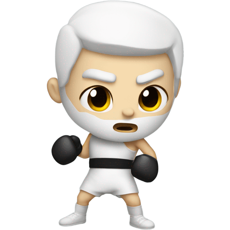 Little white fighter guy, throwing punches, and has a serious face emoji