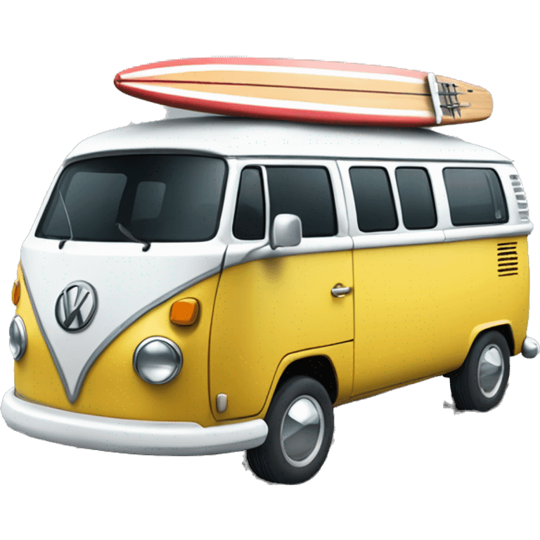 vw style van with surfboard on the top emoji