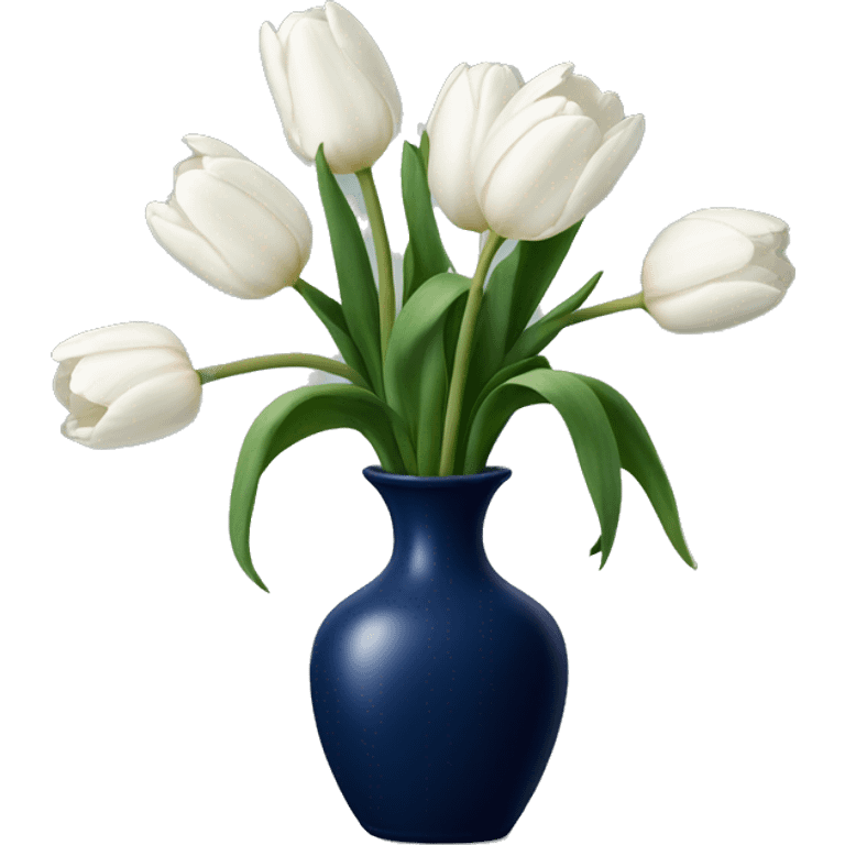 White tulips in navy blue vase with a bow emoji