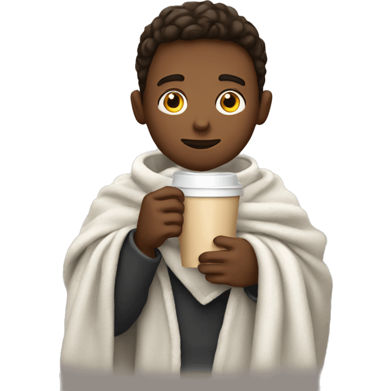 white boy with blanket on his body while holding coffee  emoji