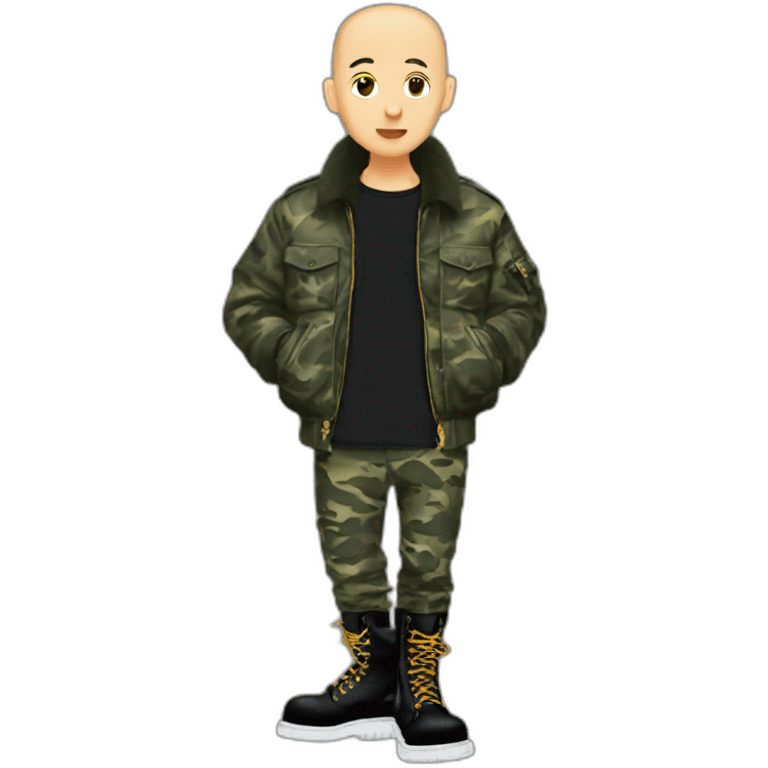 skinhead with ma-1 bimber jacket camo pants and 10 hole doc martens emoji