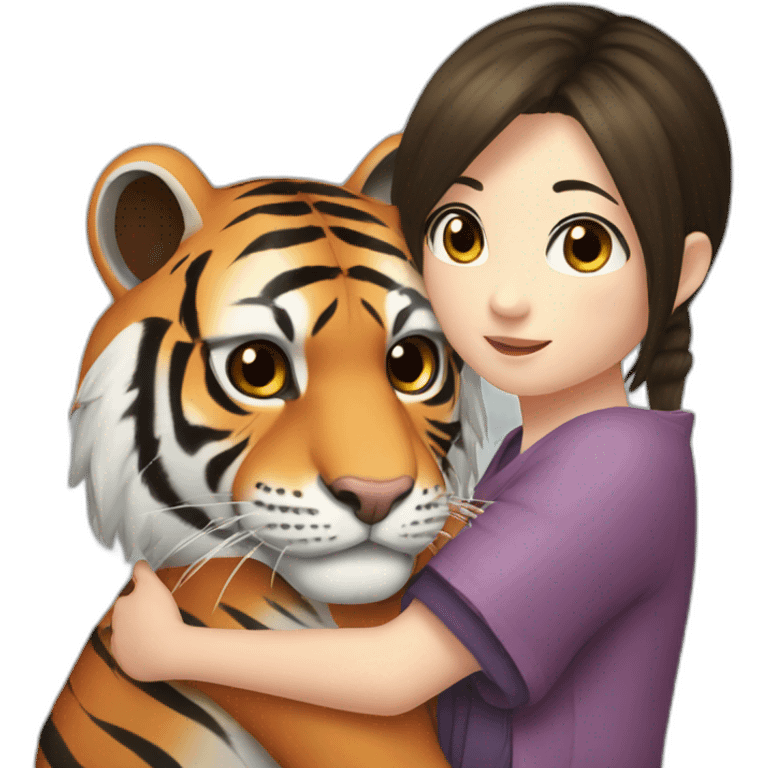 Tiger in arm of Japanese girl Dark Eyes   emoji