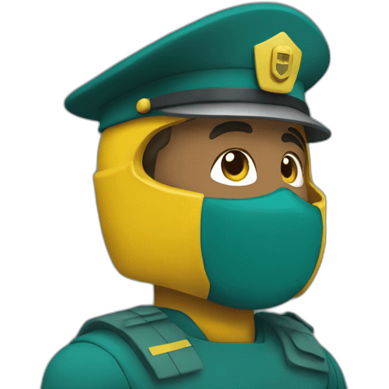 militar with a yellow helmet and teal clothes emoji