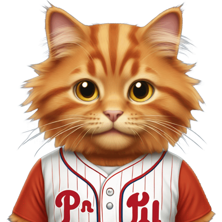 cute fluffy all orange cat in philadelphia phillies shirt emoji