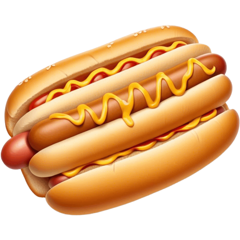 Cinematic classic hot dog, nestled in a soft toasted bun, drizzled with mustard and ketchup, juicy and flavorful, warm golden tones, ultra-detailed and mouthwatering. emoji