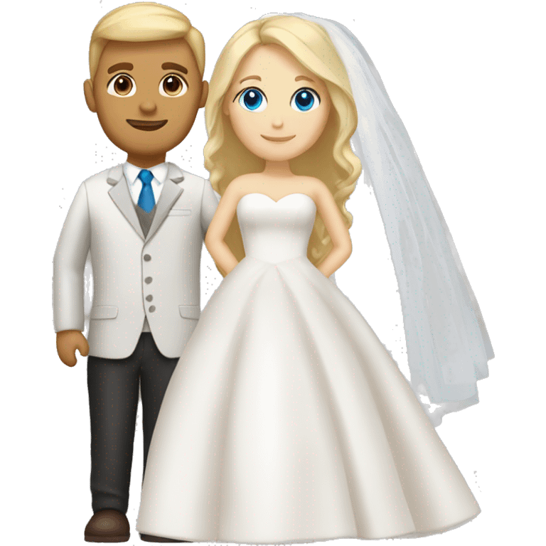 bride blue eyes and blonde hair, groom hazelnut hair emoji