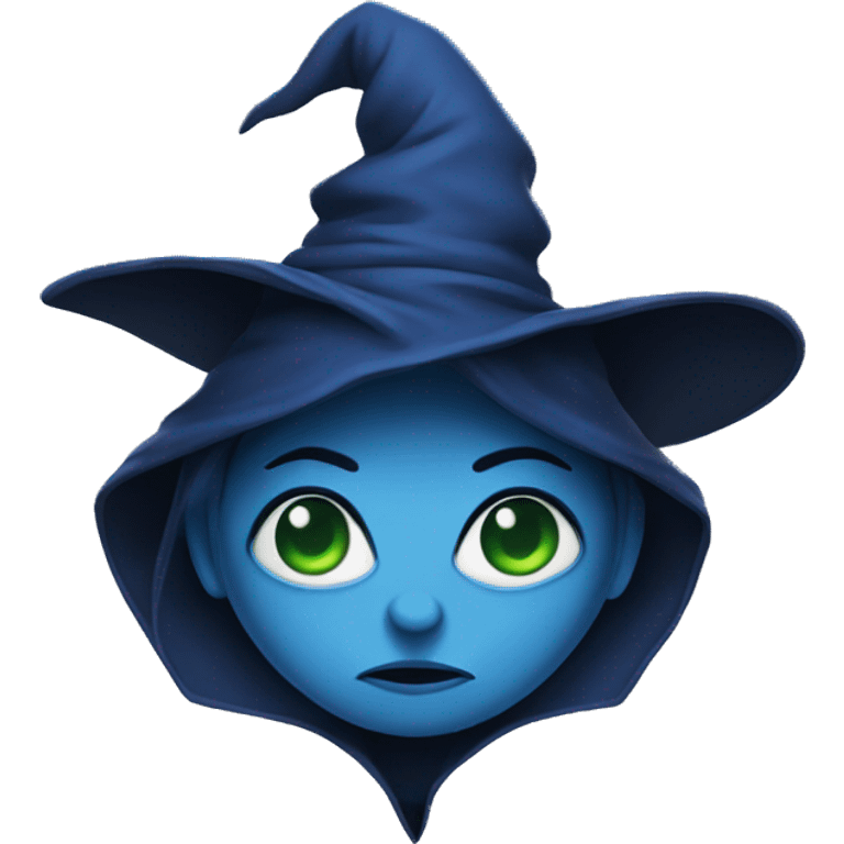 Evil witch wearing blue emoji