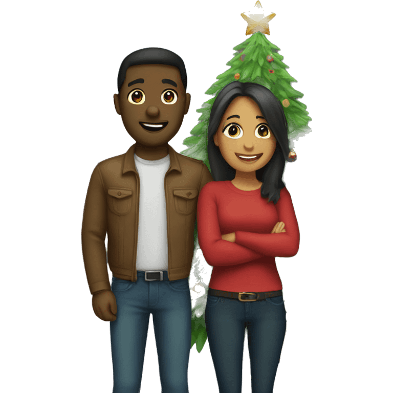 Couple standing by a Christmas tree  emoji