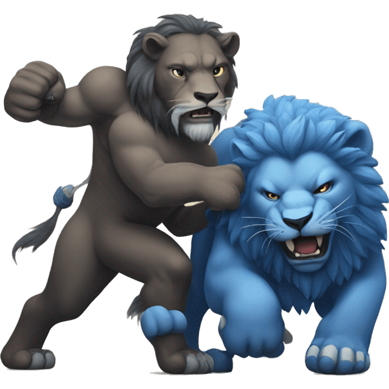 Blue lion fighting buffalo emoji