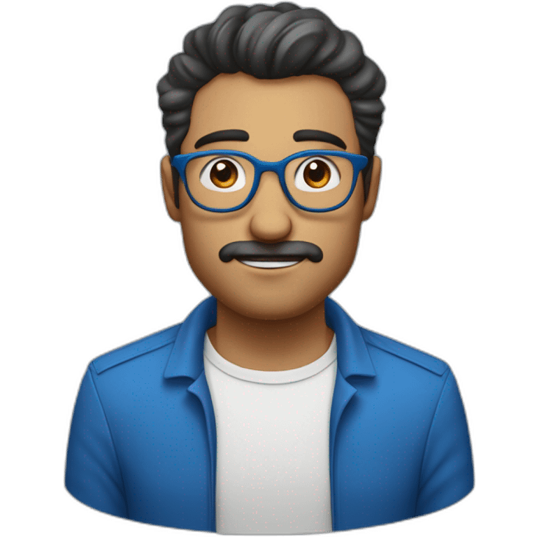 Hombre con pelo canoso, cejas café,  y barba blanca con lentes azules redondos emoji