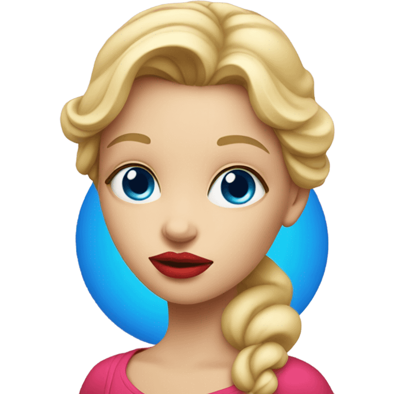 Blonde girl with pink lips and blue eyes holding an apple  emoji