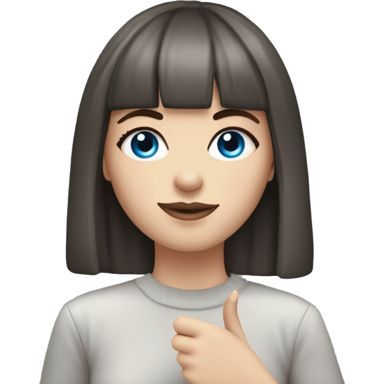 Beautiful Brunette blue eyed white girl with bangs and she has a cbd blunt in her hand  emoji