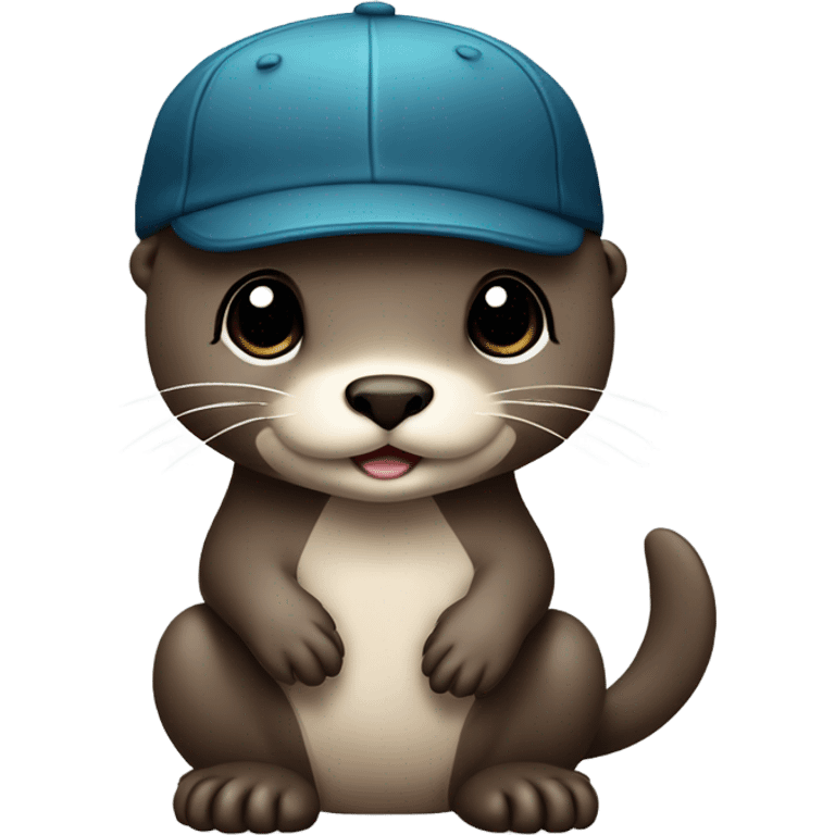 Cute baby otter. Wearing backwards baseball hat. Full body.  emoji