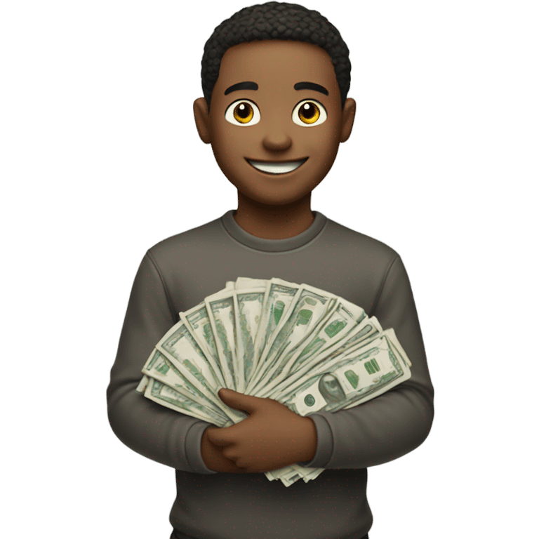 smiling portrait of a boy with money emoji