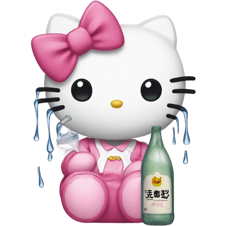 Hello kitty crying with tears holding alcohol hello kitty emoji