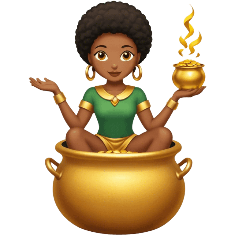 black woman sitting on a pot of gold emoji