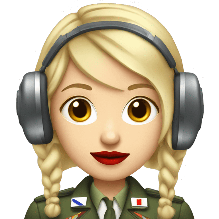 Blonde Russian pilot girl with red lips with airplane pilot headset   emoji