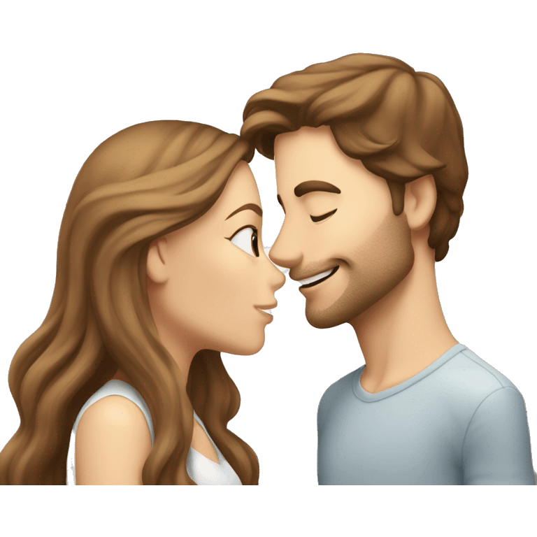 White guy with brown hair kissing white girl with long brown hair  emoji