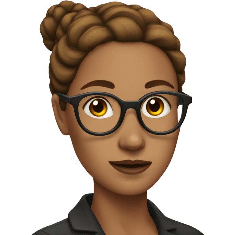 woman with glasses and freckles, with brown bun emoji