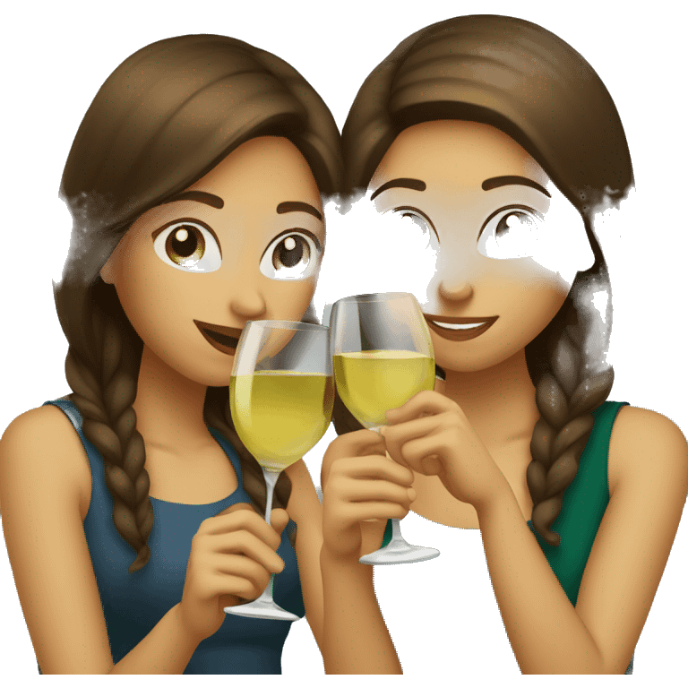 Two brown haired girls sipping white wine emoji