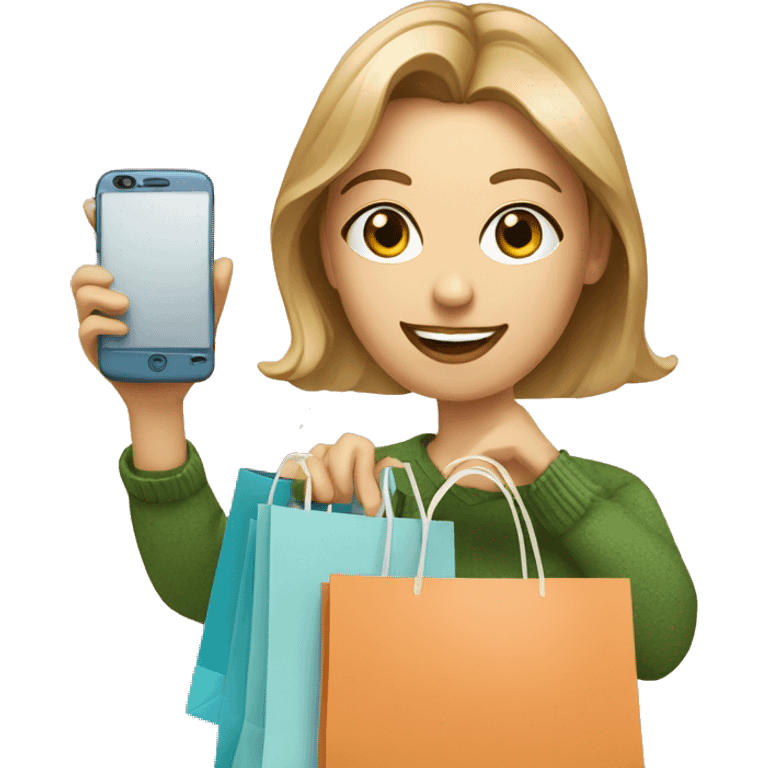 caucassian influencer taking selfie with a shopping bag emoji