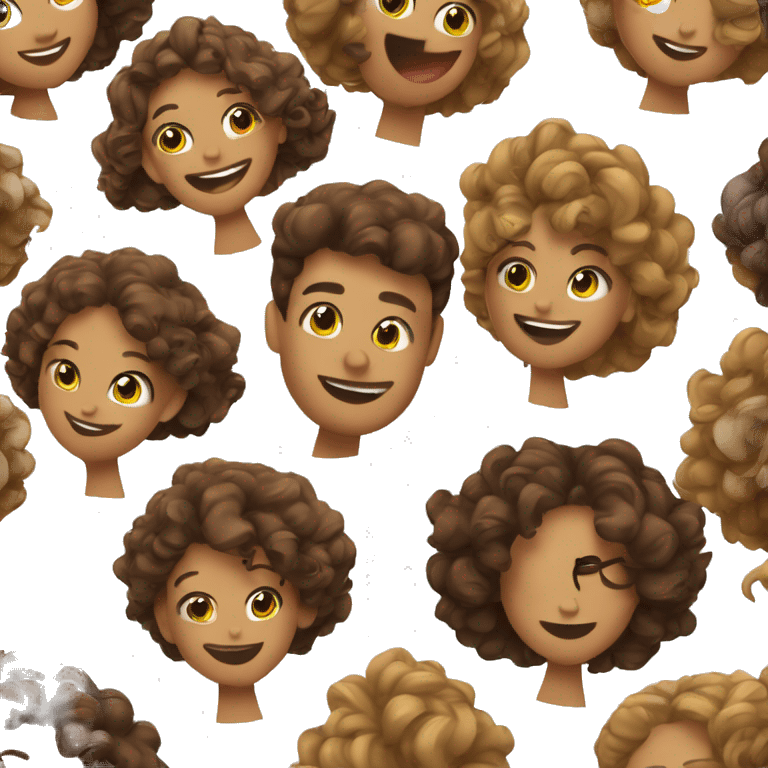 chica feliz con rizos y pelo castaño, tono de piel claro emoji