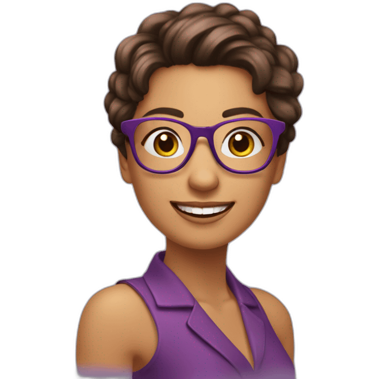 mujer-piel blanca-gafas-sonriendo-camisa color morado-pelo corto-pelo color marron emoji