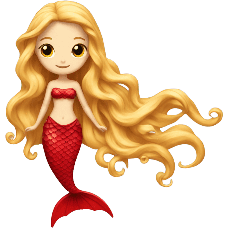 Red Mermaid with red mermaid tail and blonde hair pretty and detailed emoji