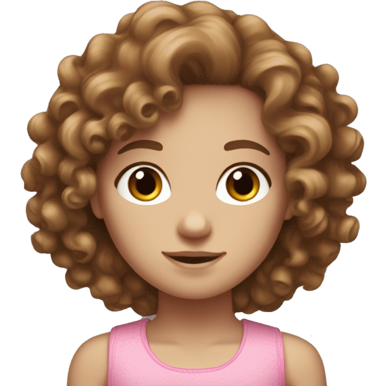 Curly brown hair white girl with freckles and pink top  emoji