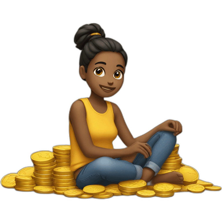 girl sitting on coins emoji