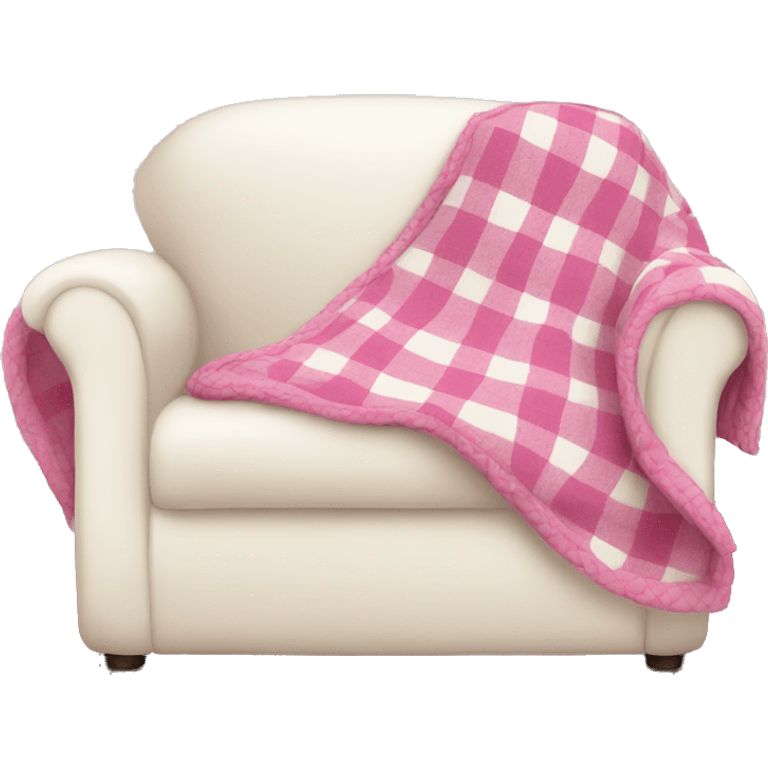 pink plaid blanket on a cozy white couch emoji