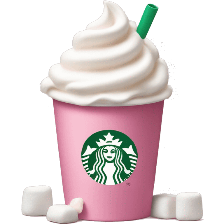 Starbucks pink cup with wipped cream and mini marshmallows on top emoji